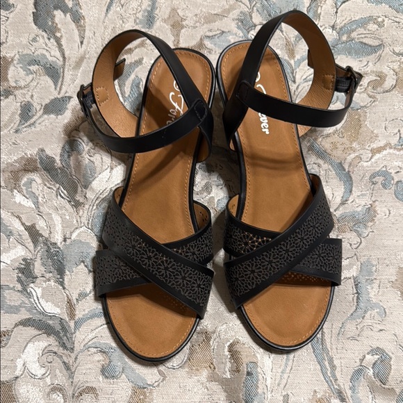 Black and Brown Wedge Sandals - Picture 1 of 4